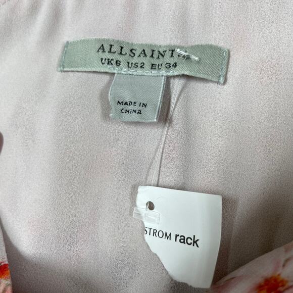 Allsaints NWT Ava Momo Floral Long Sleeve Ruffle Dress Size 2 Sheer Crinkle Pink - Picture 6 of 13